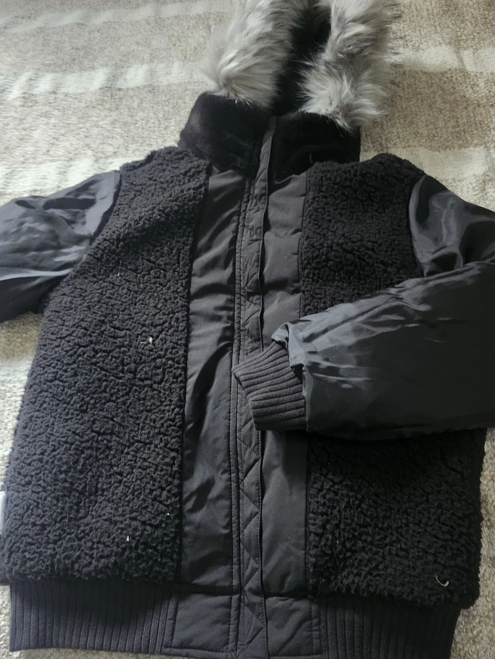 abercrombie kids Black Puffer Jacket with Faux Fur Hood